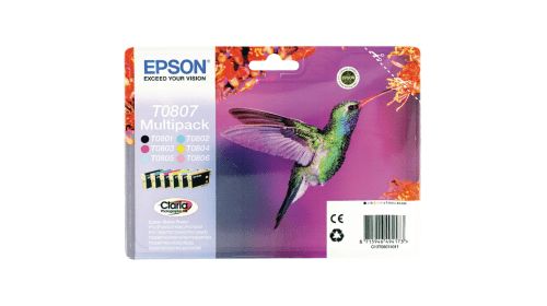 Genuine   T0807 Black & Colour Ink Cartridge 6 Pack (Original) Epson OEM